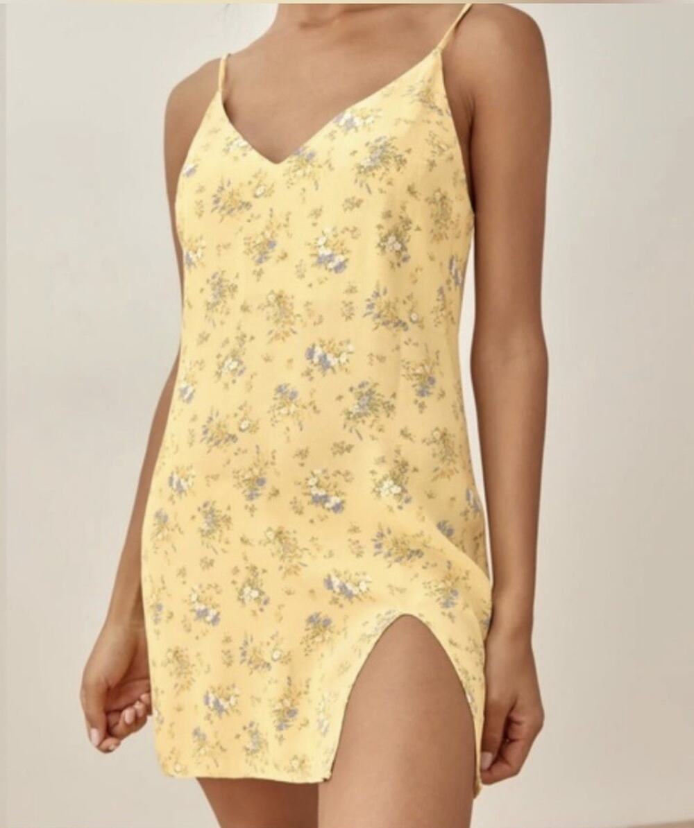 Reformation Marlowe Mini Dress Sleeveless Floral Yellow Blue Sz S